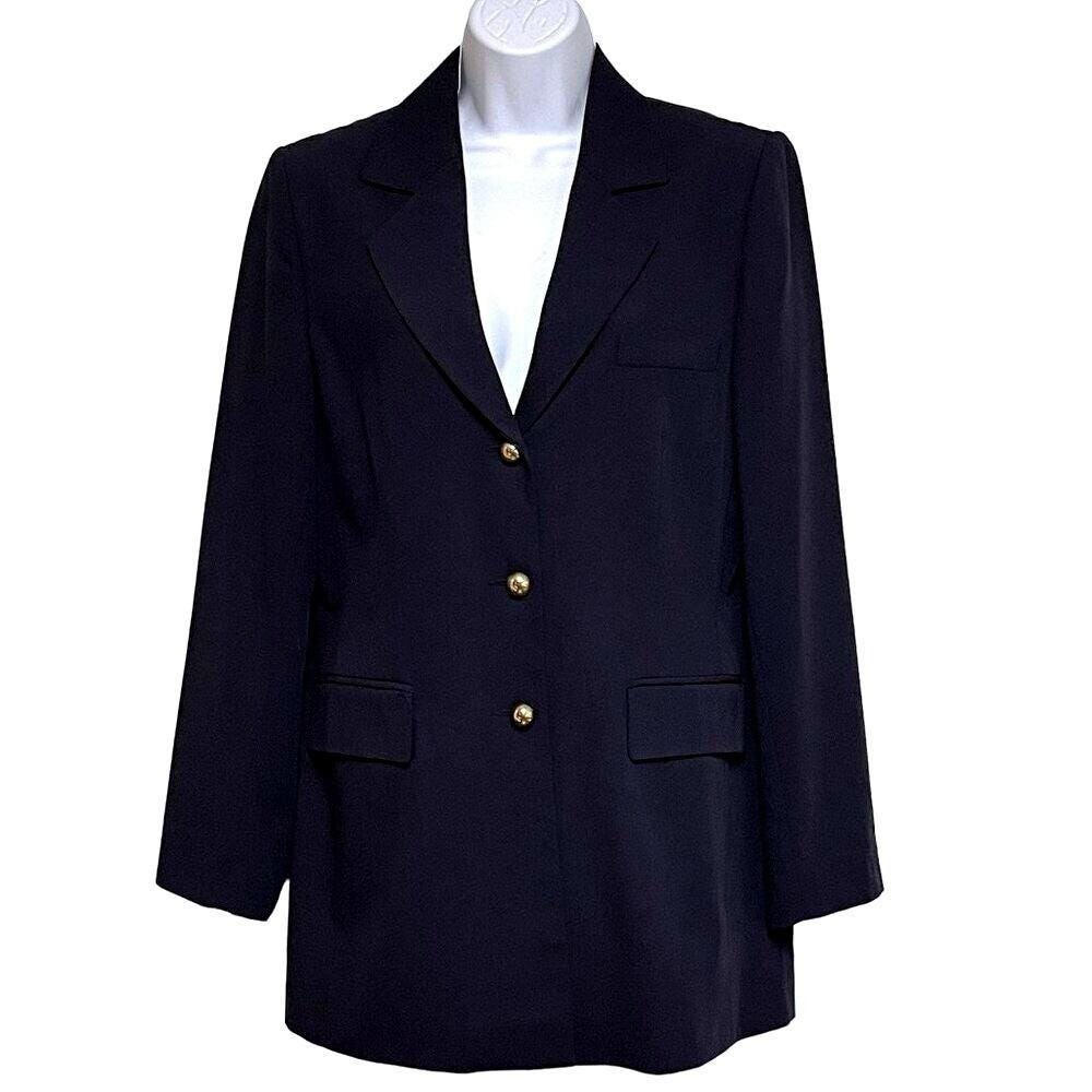 Spiegel Navy Blue 3 Button Blazer Gold Buttons Sz 12 Professional Office Jacket